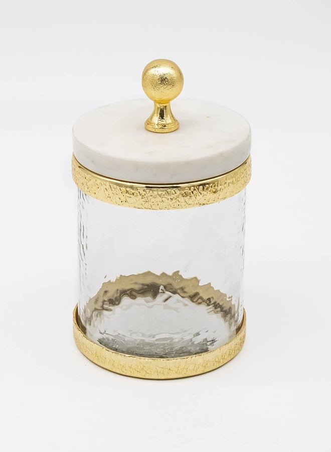Godinger Canister Storage Container, Glass Storage Canister, Marble with Gold Band - 4x4 - Image 1